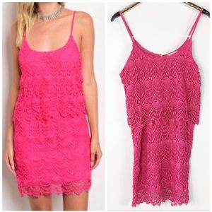 Swanky Coconut Hot Pink Lace Crochet Mini L